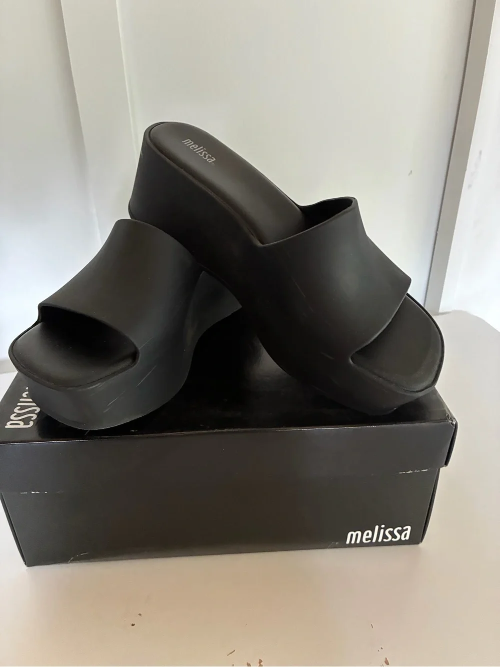 Melissa Black Platform Slide Wedges
